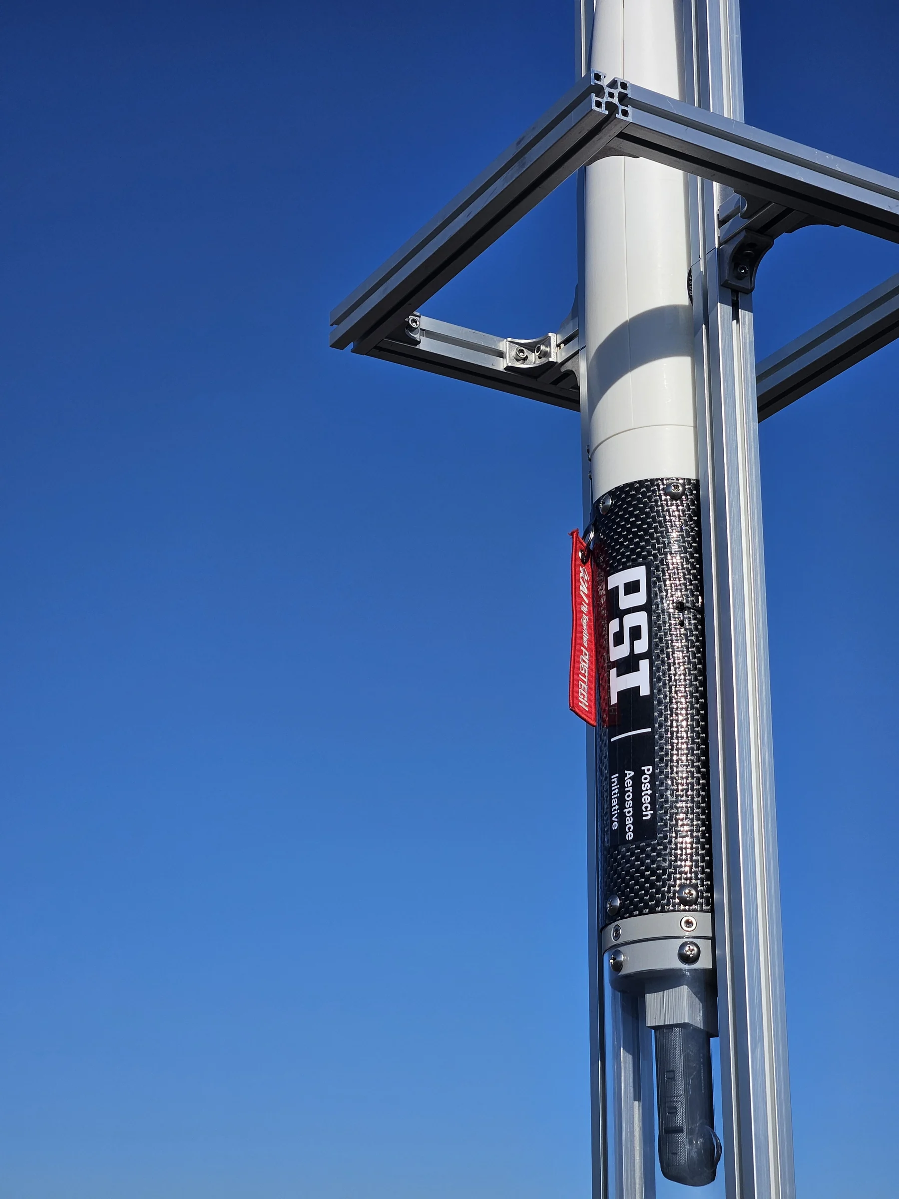 The PSI rocket body on the launch rail.